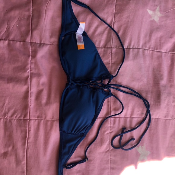 Swimwear top deep blue w/ lace-up front sz. M - Picture 6 of 6